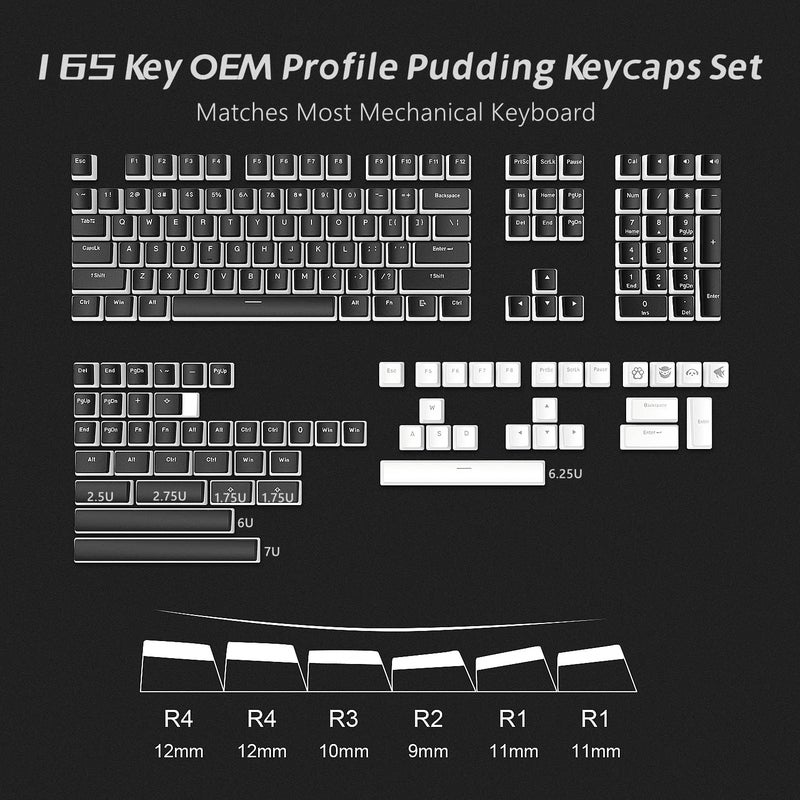 Womier Pudding Keycaps, PBT Shine Through Keycaps 165 Keys Set Custom Key caps Set OEM Profile, Universal Compatiability for 100%, 75%, 65%, 60% Keyboard-Black - Image 3